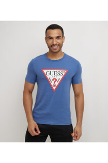 Мужская приталенная футболка с оригинальным логотипом Guess, синий