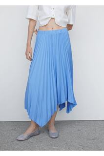 Асимметричная юбка плиссе Mango, синий
