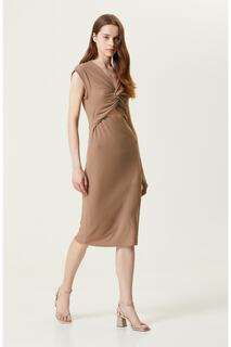 Норковое трикотажное платье без рукавов с V-образным вырезом Network, коричневый