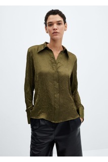 Атласная фактурная рубашка Mango, зеленый