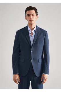 Пиджак Slim Fit с рисунком Mango, темно-синий