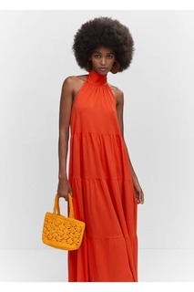 Платье с открытой спиной и бретельками Mango, оранжевый