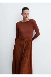 Платье со складками по подолу Mango, коричневый