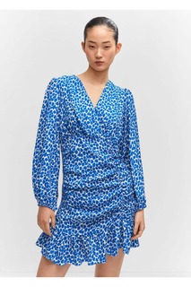 Платье с воланами с рисунком Mango, синий