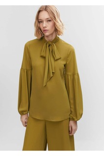 Блуза с лентой и рукавами-арбузами Mango, зеленый