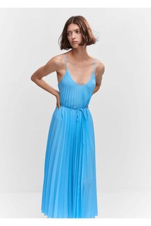 Плиссированное платье на шнуровке Mango, синий