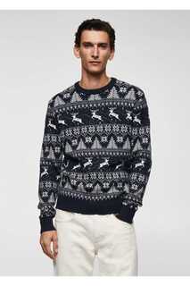 Рождественский тканый свитер Mango, темно-синий