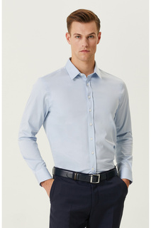 Рубашка Slim Fit Голубая с классическим воротником Network, металлик