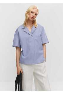Рубашка в полоску с коротким рукавом Mango, темно-синий
