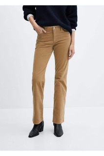 Вельветовые брюки со средней посадкой Mango, коричневый