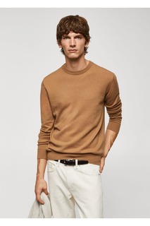 Свитер Fine Knitwear из смесовой шерсти Mango, коричневый