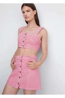 Джинсовая укороченная блузка Mango, розовый