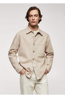 Джинсовая куртка-рубашка с карманами Mango, бежевый
