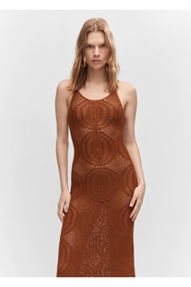 Длинное платье из перфорированной ткани Mango, коричневый