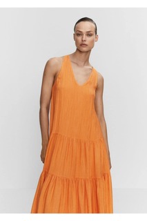 Тканое платье с плиссированной юбкой Mango, оранжевый