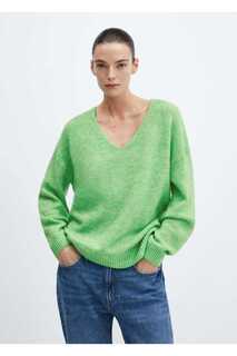 Трикотажный свитер с V-образным вырезом Mango, зеленый