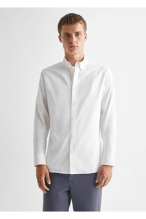 Хлопковая оксфордская рубашка обычного кроя Mango, белый