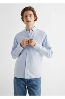 Хлопковая оксфордская рубашка обычного кроя Mango, синий