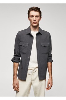 Хлопковая куртка-рубашка с нагрудным карманом Mango, серый