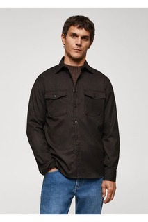 Хлопковая куртка-рубашка с нагрудным карманом Mango, коричневый