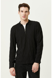 Черная футболка с воротником-поло и длинным рукавом на молнии Network, черный