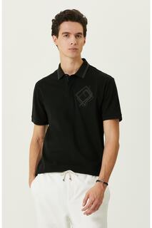 Черная футболка с воротником-поло на молнии с принтом Network, черный