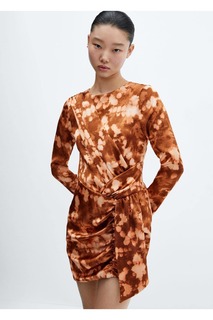 Короткое струящееся платье из батика Mango, коричневый