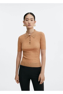 Шерстяной свитер с воротником-поло Mango, коричневый