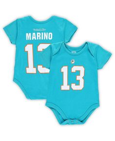 Боди для новорожденных Dan Marino Aqua Miami Dolphins для мальчиков и девочек, имя и номер игрока в отставке Mitchell &amp; Ness, синий