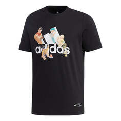 Футболка Men&apos;s adidas Cartoon Alphabet Logo Printing Round Neck Short Sleeve Black T-Shirt, черный