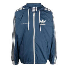 Куртка Men&apos;s adidas originals Logo Printing Pattern Hooded Drawstring Sports Jacket Blue, синий