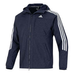 Куртка Men&apos;s adidas Classic Logo Printing Zipper Hooded Jacket Navy Blue, синий