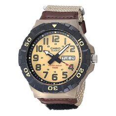 Часы Men&apos;s CASIO Waterproof Quartz Luminous Dial 28.4mm Nylon Strap Watch Mens Khaki Analog, хаки