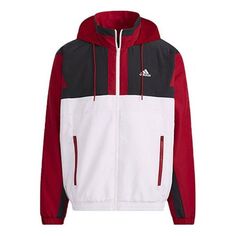 Куртка adidas Zipper Stand Collar hooded Long Sleeves Logo Jacket White Red Colorblock, белый