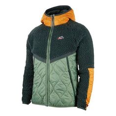 Куртка Nike Sportswear Heritage Patchwork Lamb Fleece Hooded Jacket For Men Green, зеленый