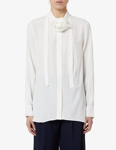 Рубашка Sauro с поясом из шелкового микса с цветочным принтом Marella, белый