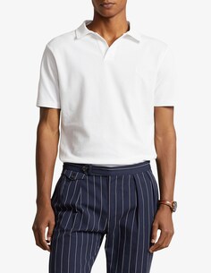 Эластичная рубашка-поло с открытым воротником и короткими рукавами Ralph Lauren, белый