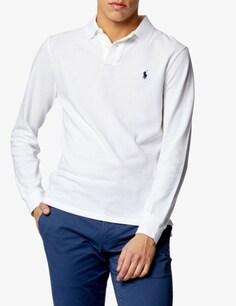 Базовая рубашка-поло узкого кроя с длинными рукавами Ralph Lauren, белый