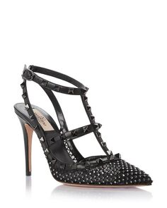 Женские туфли-лодочки с острым носком и ремешком на щиколотке Valentino Garavani, цвет Black