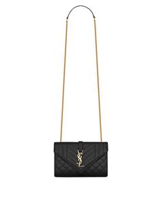 Маленькая стеганая кожаная сумка через плечо Envelope Envelope с тиснением Grain De Poudre Saint Laurent, цвет Black