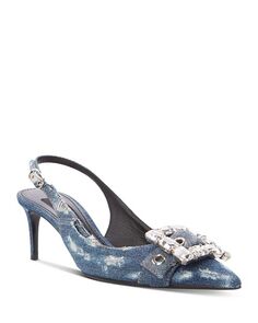 Женские рваные джинсовые туфли-лодочки на каблуке с открытой пяткой Dolce &amp; Gabbana, цвет Blue