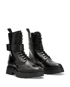 Женские ониксовые ботинки на шнуровке с пряжками ALLSAINTS, цвет Black