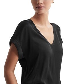 Шелковая футболка Наталья с V-образным вырезом спереди REISS, цвет Black
