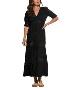 Платье макси с кружевной отделкой крючком Elan, цвет Black