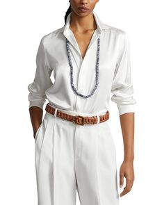Шелковая рубашка с длинным рукавом Ralph Lauren Ralph Lauren, цвет Ivory/Cream