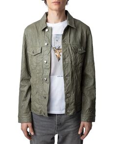 Кожаная куртка-рубашка Base с мятой отделкой Zadig &amp; Voltaire, цвет Green