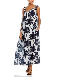 Хлопковое пляжное платье макси с принтом кокосовой пальмы FARM Rio, цвет Multi
