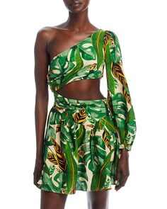Платье на одно плечо с тропическими листьями FARM Rio, цвет Green