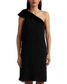 Платье из смешанной техники на одно плечо Ralph Lauren, цвет Black