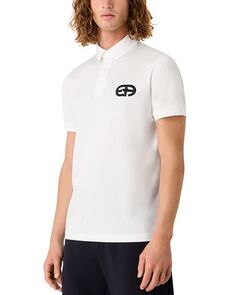 Рубашка поло стандартного кроя с контрастным вышитым логотипом Emporio Armani, цвет Ivory/Cream